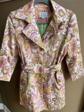 Vintage Crocodile Ladies Paisley Trench Coat Small Medium Size 95